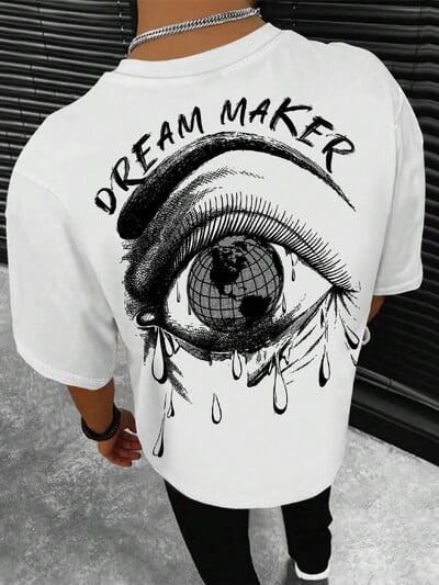 Dream Maker Tearful Earth Printing T-särk Meeste riided Suvine lahtine tee Puuvillane vabaaja t-särk Hip Hop Oversize T-särgid