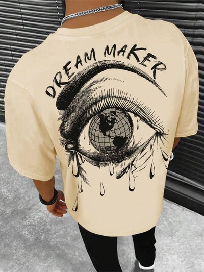Dream Maker Tearful Earth Printing T-särk Meeste riided Suvine lahtine tee Puuvillane vabaaja t-särk Hip Hop Oversize T-särgid