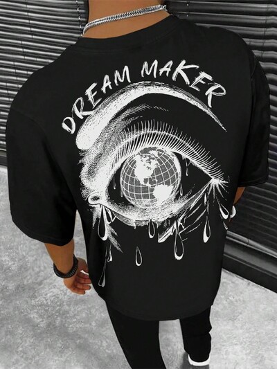 Dream Maker Tearful Earth Printing T-särk Meeste riided Suvine lahtine tee Puuvillane vabaaja t-särk Hip Hop Oversize T-särgid