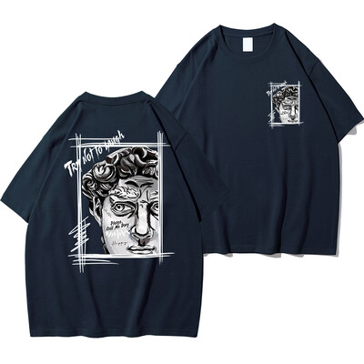 Radoša skulptūra Izteiksme Teksta dizains Vīriešu kokvilnas topi ar apkakli Jauns T-krekls Modes Brīvs apģērbs Rudens Jauns Tops