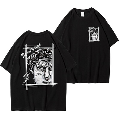 Radoša skulptūra Izteiksme Teksta dizains Vīriešu kokvilnas topi ar apkakli Jauns T-krekls Modes Brīvs apģērbs Rudens Jauns Tops