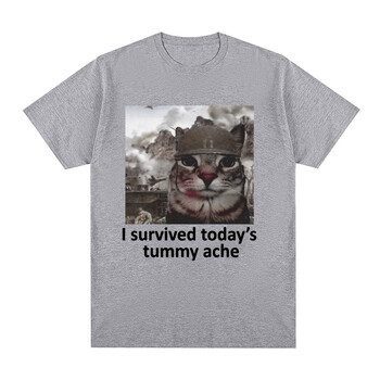 I Survived από το σημερινό T-Shirt Tummy Ache Funny Cat Meme κοντομάνικο T-shirt Ανδρικά Γυναικεία βαμβακερά casual oversized μπλουζάκια Streetwear