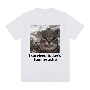 I Survived από το σημερινό T-Shirt Tummy Ache Funny Cat Meme κοντομάνικο T-shirt Ανδρικά Γυναικεία βαμβακερά casual oversized μπλουζάκια Streetwear