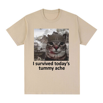 I Survived από το σημερινό T-Shirt Tummy Ache Funny Cat Meme κοντομάνικο T-shirt Ανδρικά Γυναικεία βαμβακερά casual oversized μπλουζάκια Streetwear