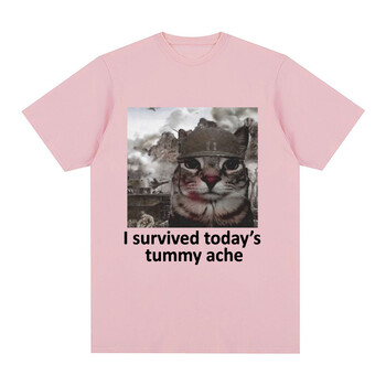 I Survived από το σημερινό T-Shirt Tummy Ache Funny Cat Meme κοντομάνικο T-shirt Ανδρικά Γυναικεία βαμβακερά casual oversized μπλουζάκια Streetwear