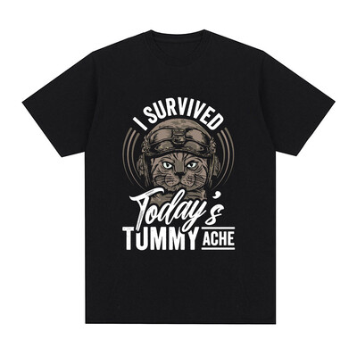 Elasin üle tänase kõhuvalu T-särk Funny Cat Meem lühikeste varrukatega T-särk Mehed Naiste Puuvillane Vabaaja Suured T-särgid Tänavarõivad