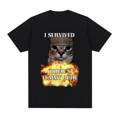 Elasin üle tänase kõhuvalu T-särk Funny Cat Meem lühikeste varrukatega T-särk Mehed Naiste Puuvillane Vabaaja Suured T-särgid Tänavarõivad