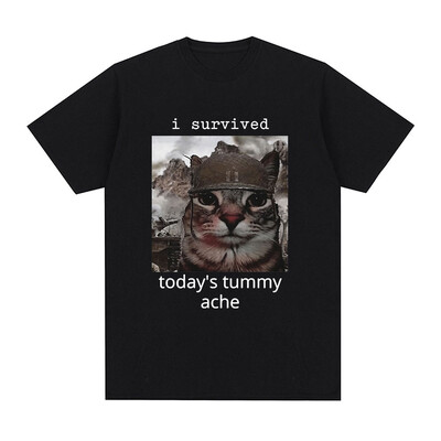 Elasin üle tänase kõhuvalu T-särk Funny Cat Meem lühikeste varrukatega T-särk Mehed Naiste Puuvillane Vabaaja Suured T-särgid Tänavarõivad