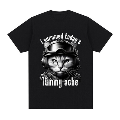 Elasin üle tänase kõhuvalu T-särk Funny Cat Meem lühikeste varrukatega T-särk Mehed Naiste Puuvillane Vabaaja Suured T-särgid Tänavarõivad