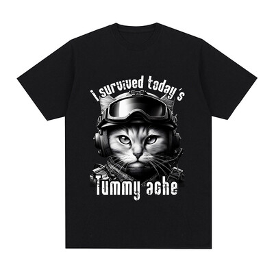 Elasin üle tänase kõhuvalu T-särk Funny Cat Meem lühikeste varrukatega T-särk Mehed Naiste Puuvillane Vabaaja Suured T-särgid Tänavarõivad