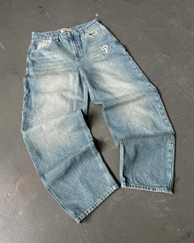 Tänavarõivad PROTECT Jeans Y2K meeste püksid Harajuku Hip Hop Letter Tikand Vintage Brown Baggy Teksad Kõrge vöökohaga laia säärega püksid