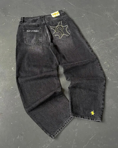 Tänavarõivad PROTECT Jeans Y2K meeste püksid Harajuku Hip Hop Letter Tikand Vintage Brown Baggy Teksad Kõrge vöökohaga laia säärega püksid