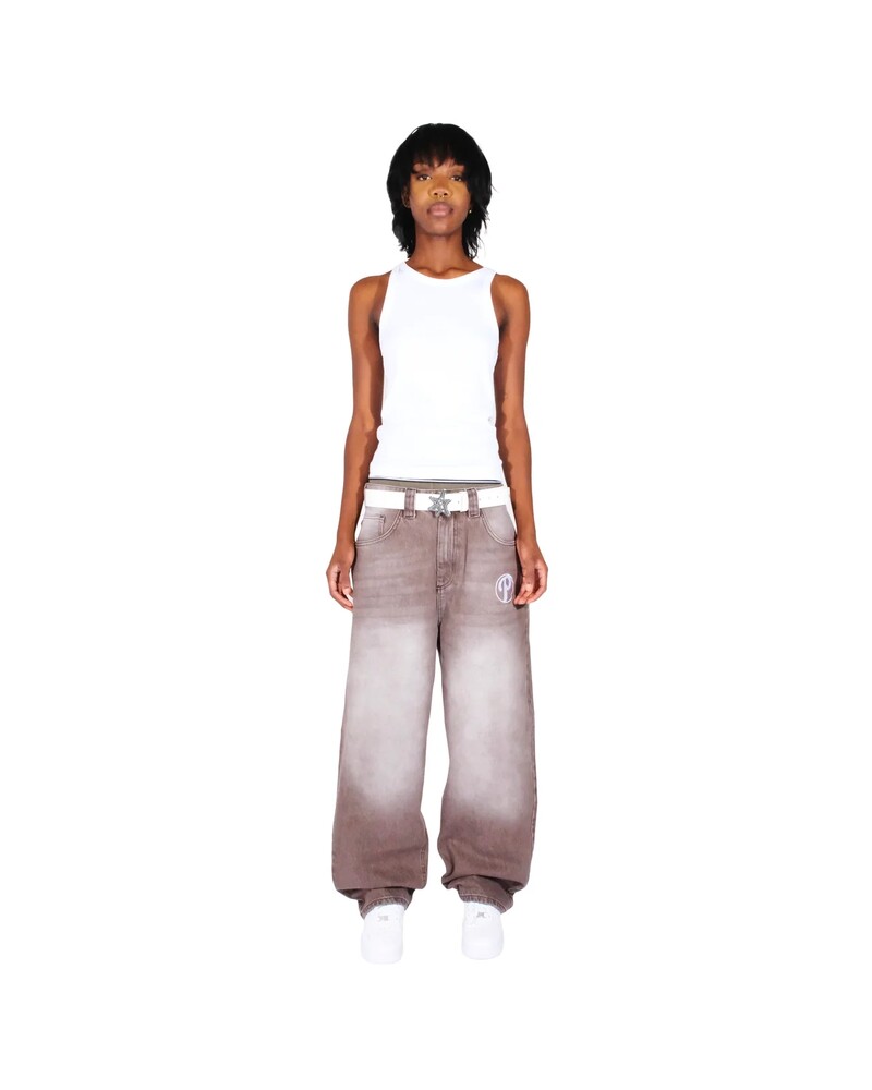 Tänavarõivad PROTECT Jeans Y2K meeste püksid Harajuku Hip Hop Letter Tikand Vintage Brown Baggy Teksad Kõrge vöökohaga laia säärega püksid