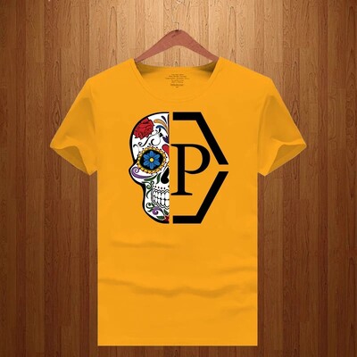 Luksusa zīmola ar pusi galvaskausa ziedu apdrukāti burti vīriešiem un sievietēm 2023. gada jauns T-krekls ar īsām piedurknēm ar apaļu kakla apdruku