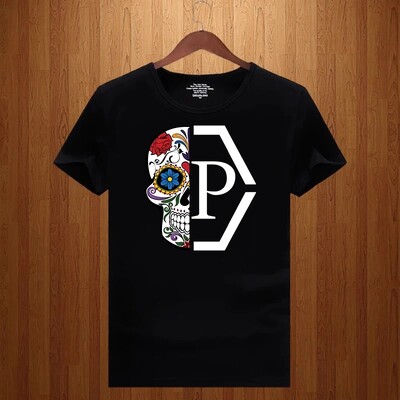 Luksusa zīmola ar pusi galvaskausa ziedu apdrukāti burti vīriešiem un sievietēm 2023. gada jauns T-krekls ar īsām piedurknēm ar apaļu kakla apdruku