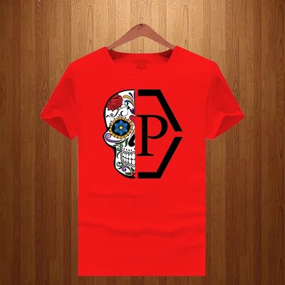 Luksusa zīmola ar pusi galvaskausa ziedu apdrukāti burti vīriešiem un sievietēm 2023. gada jauns T-krekls ar īsām piedurknēm ar apaļu kakla apdruku