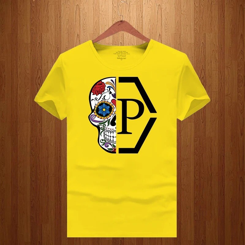 Luksusa zīmola ar pusi galvaskausa ziedu apdrukāti burti vīriešiem un sievietēm 2023. gada jauns T-krekls ar īsām piedurknēm ar apaļu kakla apdruku