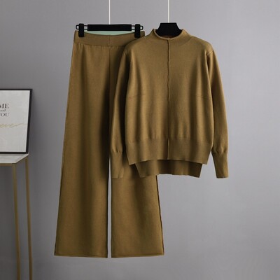 Soojad 2-osalised pükskostüümid naistele kootud pikkade varrukatega komplekt ja püksid dressirõivad naiste sviitrite komplekt CHIC silmkoelised ülikonnad