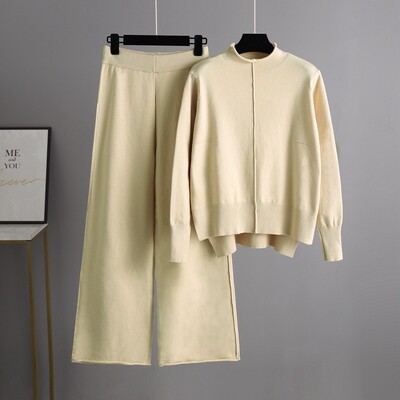 Soojad 2-osalised pükskostüümid naistele kootud pikkade varrukatega komplekt ja püksid dressirõivad naiste sviitrite komplekt CHIC silmkoelised ülikonnad