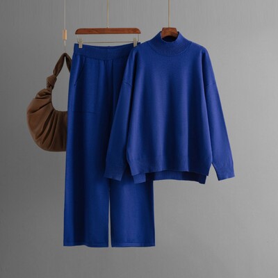 HLBCBG Basic Knit Winter Naiste kampsun dressid Oversized lahtine naiste kampsun + laia säärega püksid ülikonnad püksid 2 osa komplektid