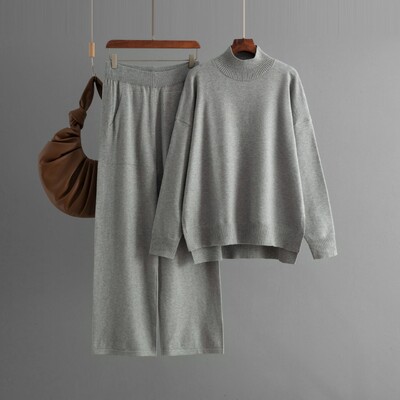 HLBCBG Basic Knit Winter Naiste kampsun dressid Oversized lahtine naiste kampsun + laia säärega püksid ülikonnad püksid 2 osa komplektid