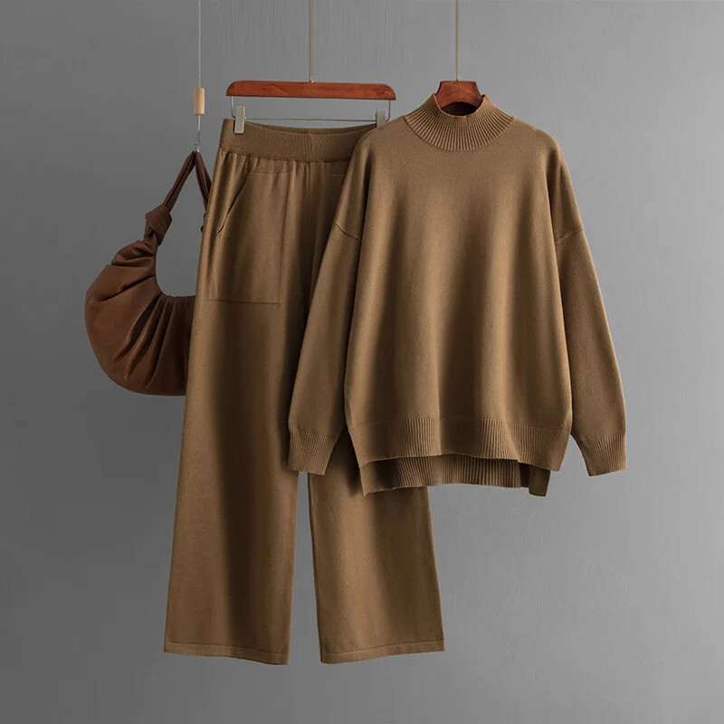 HLBCBG Basic Knit Winter Naiste kampsun dressid Oversized lahtine naiste kampsun + laia säärega püksid ülikonnad püksid 2 osa komplektid