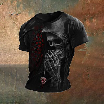 2024. gada vīriešu galvaskausa apdruka 3D T-krekls Ielu ikdienas brīvs, radošs šausmu, liela izmēra topi ar īsām piedurknēm T-krekli Ikdienas ielas apģērbs