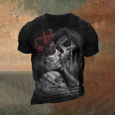 2024. gada vīriešu galvaskausa apdruka 3D T-krekls Ielu ikdienas brīvs, radošs šausmu, liela izmēra topi ar īsām piedurknēm T-krekli Ikdienas ielas apģērbs