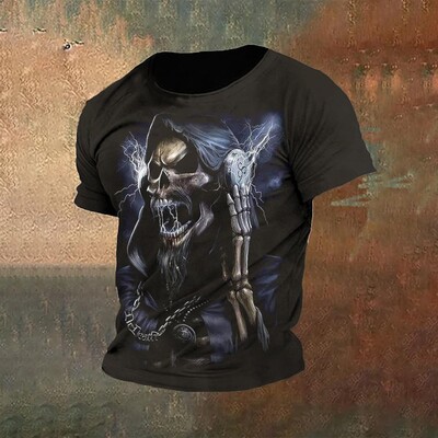 2024. gada vīriešu galvaskausa apdruka 3D T-krekls Ielu ikdienas brīvs, radošs šausmu, liela izmēra topi ar īsām piedurknēm T-krekli Ikdienas ielas apģērbs
