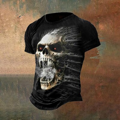 2024. gada vīriešu galvaskausa apdruka 3D T-krekls Ielu ikdienas brīvs, radošs šausmu, liela izmēra topi ar īsām piedurknēm T-krekli Ikdienas ielas apģērbs