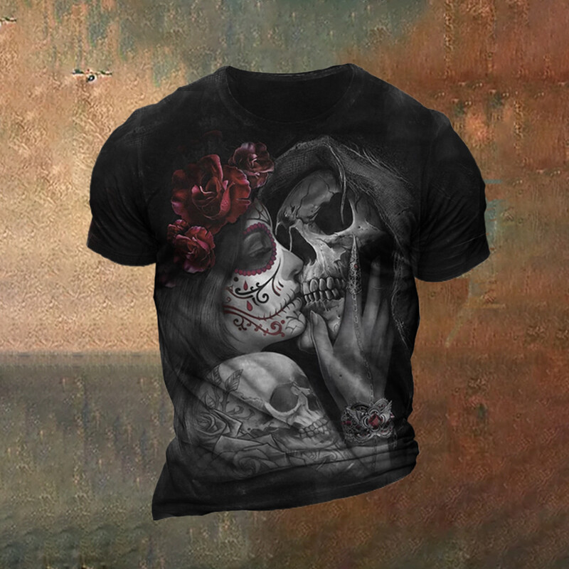 2024. gada vīriešu galvaskausa apdruka 3D T-krekls Ielu ikdienas brīvs, radošs šausmu, liela izmēra topi ar īsām piedurknēm T-krekli Ikdienas ielas apģērbs
