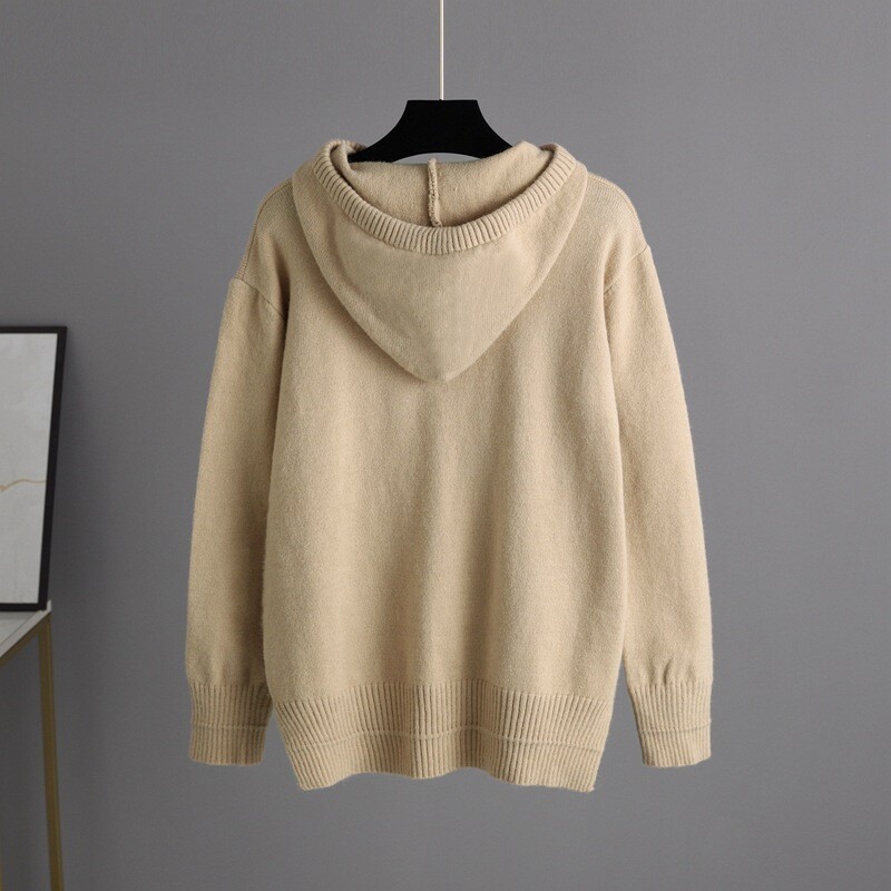 Ženska pletena trenirka, pulover s kapuljačom, harem hlače, pulover, top, CHIC, monokromatski, komplet od 2 dijela, zima, 2024.