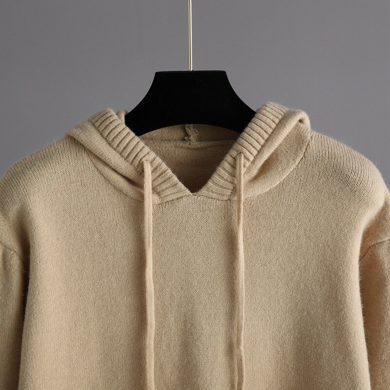 Ženska pletena trenirka, pulover s kapuljačom, harem hlače, pulover, top, CHIC, monokromatski, komplet od 2 dijela, zima, 2024.