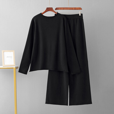 HLBCBG pavasara rudens trikotāžas sieviešu džemperi treniņtērpi, sadalīti sieviešu džemperis, džemperis + platas bikses, 2/divu gabalu komplekti