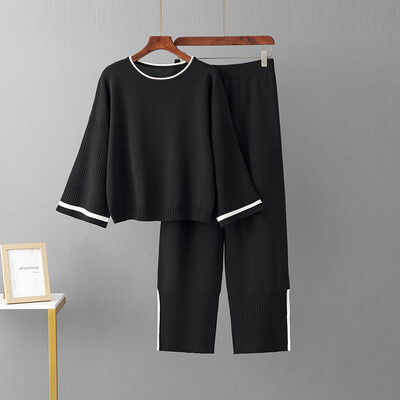 HLBCBG pavasara rudens sieviešu divdaļīgi tērpi ar garām piedurknēm trikotāžas džemperis, platas bikses atpūtas telpas komplekti, treniņtērpi