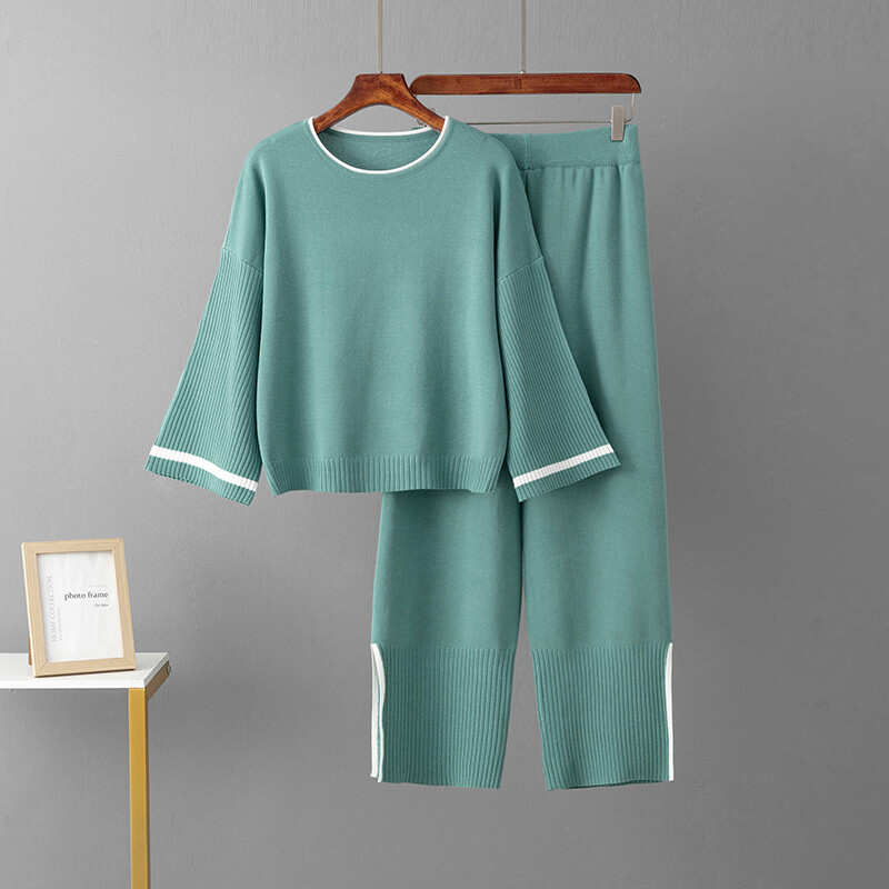 HLBCBG pavasara rudens sieviešu divdaļīgi tērpi ar garām piedurknēm trikotāžas džemperis, platas bikses atpūtas telpas komplekti, treniņtērpi