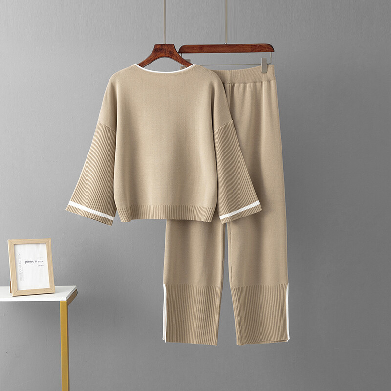 HLBCBG pavasara rudens sieviešu divdaļīgi tērpi ar garām piedurknēm trikotāžas džemperis, platas bikses atpūtas telpas komplekti, treniņtērpi