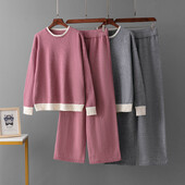 2 gabalu biezs silts komplekts sieviešu trikotāžas treniņtērps O kakla džemperis brīvs skriešanas bikses pulovers džemperu komplekts CHIC trikotāžas virsdrēbes