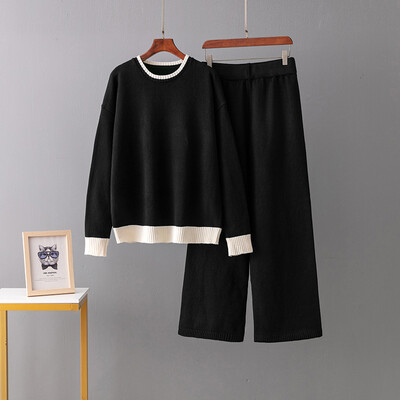 2 gabalu biezs silts komplekts sieviešu trikotāžas treniņtērps O kakla džemperis brīvs skriešanas bikses pulovers džemperu komplekts CHIC trikotāžas virsdrēbes