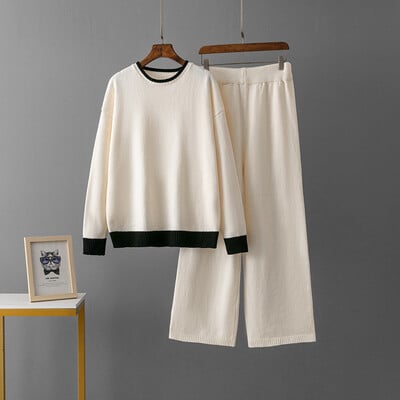 2 gabalu biezs silts komplekts sieviešu trikotāžas treniņtērps O kakla džemperis brīvs skriešanas bikses pulovers džemperu komplekts CHIC trikotāžas virsdrēbes