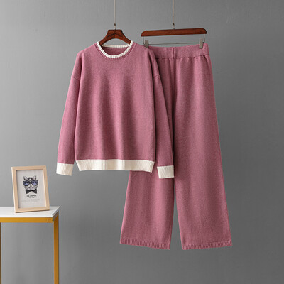 2 gabalu biezs silts komplekts sieviešu trikotāžas treniņtērps O kakla džemperis brīvs skriešanas bikses pulovers džemperu komplekts CHIC trikotāžas virsdrēbes