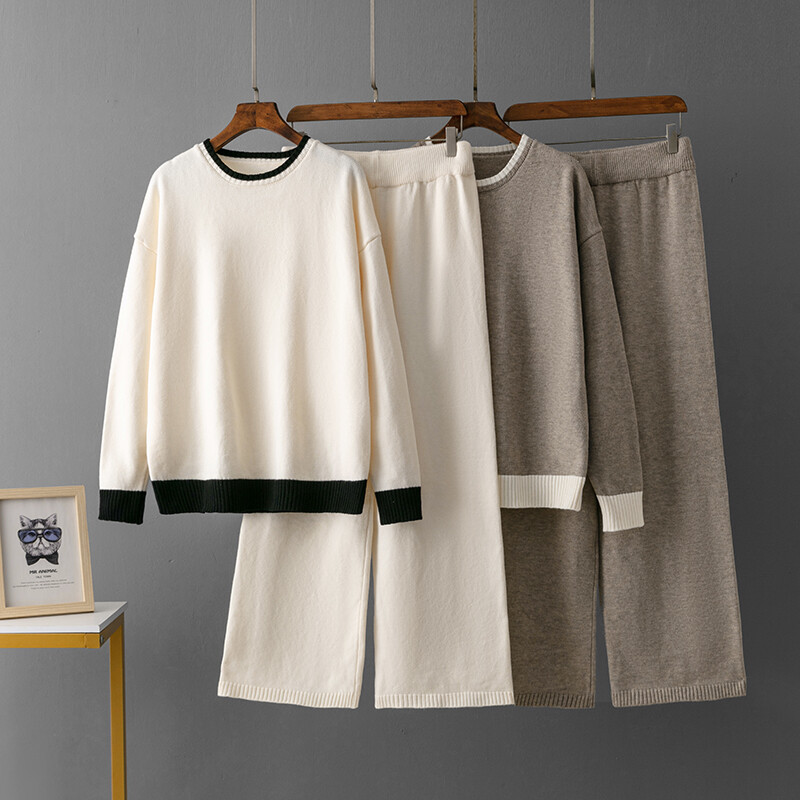 2 gabalu biezs silts komplekts sieviešu trikotāžas treniņtērps O kakla džemperis brīvs skriešanas bikses pulovers džemperu komplekts CHIC trikotāžas virsdrēbes