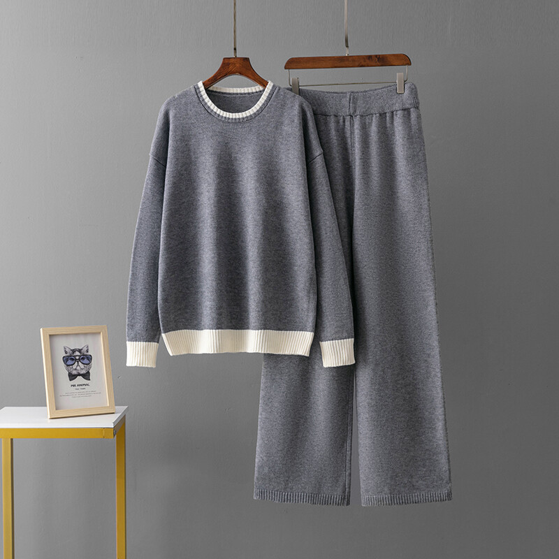 2 gabalu biezs silts komplekts sieviešu trikotāžas treniņtērps O kakla džemperis brīvs skriešanas bikses pulovers džemperu komplekts CHIC trikotāžas virsdrēbes