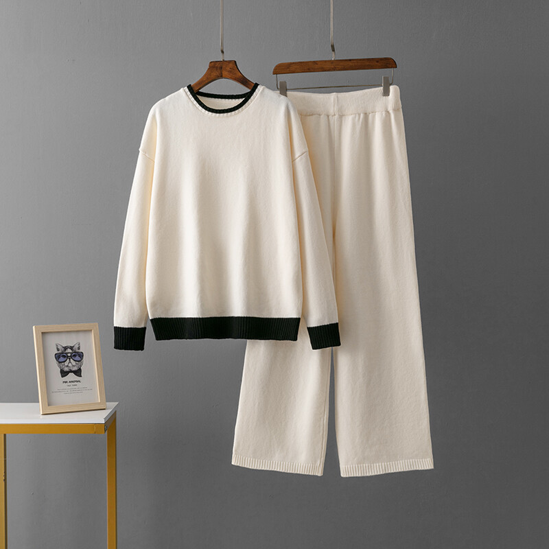 2 gabalu biezs silts komplekts sieviešu trikotāžas treniņtērps O kakla džemperis brīvs skriešanas bikses pulovers džemperu komplekts CHIC trikotāžas virsdrēbes