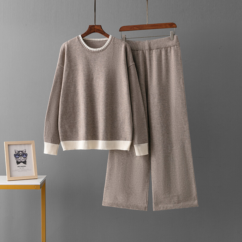 2 gabalu biezs silts komplekts sieviešu trikotāžas treniņtērps O kakla džemperis brīvs skriešanas bikses pulovers džemperu komplekts CHIC trikotāžas virsdrēbes