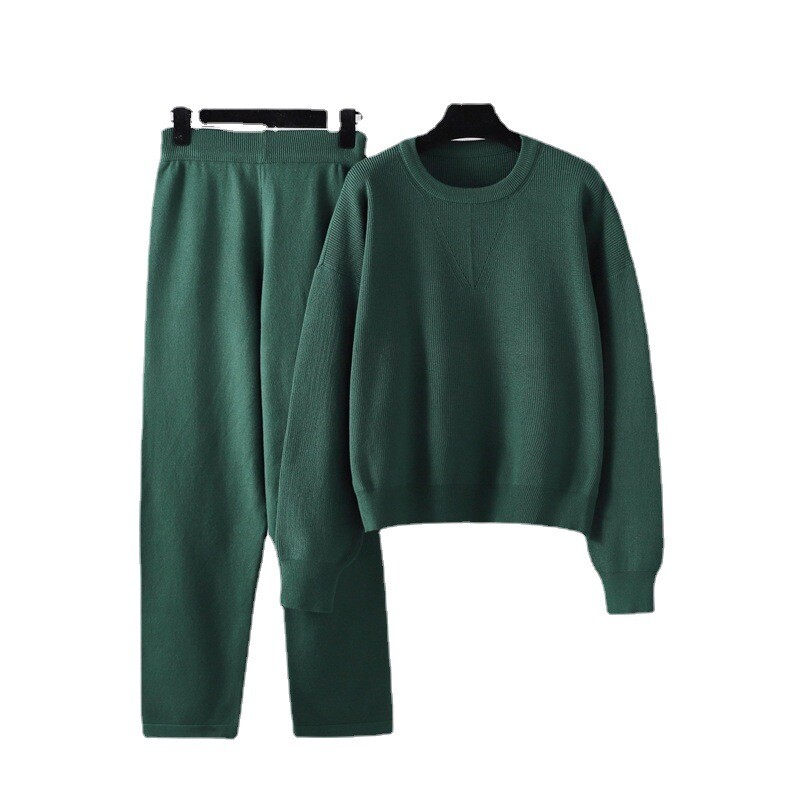 HLBCBG 2 Pieces džemperu komplekti Sieviešu treniņtērps O veida kakla džemperis + brīvas bikses CHIC džemperis + trikotāžas burkānu bikšu tērps