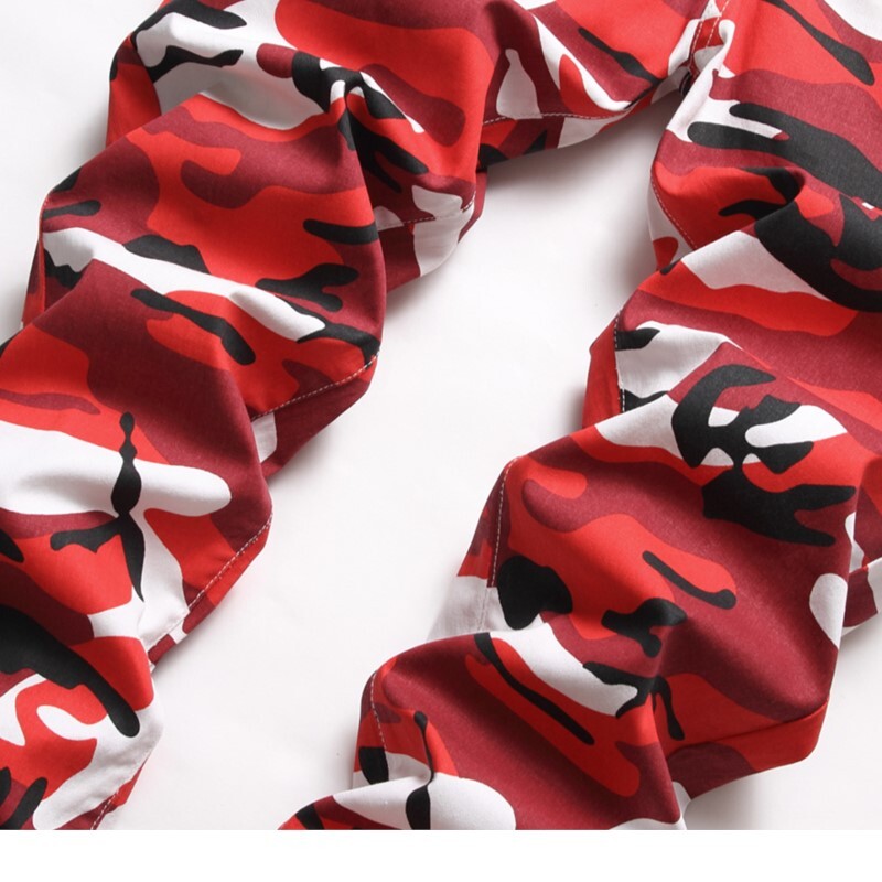 Punane kamuflaaž meeste teksapüksid sirge mood Kvaliteetne pidu lahedad püksid pestud harem Trend armee püksid