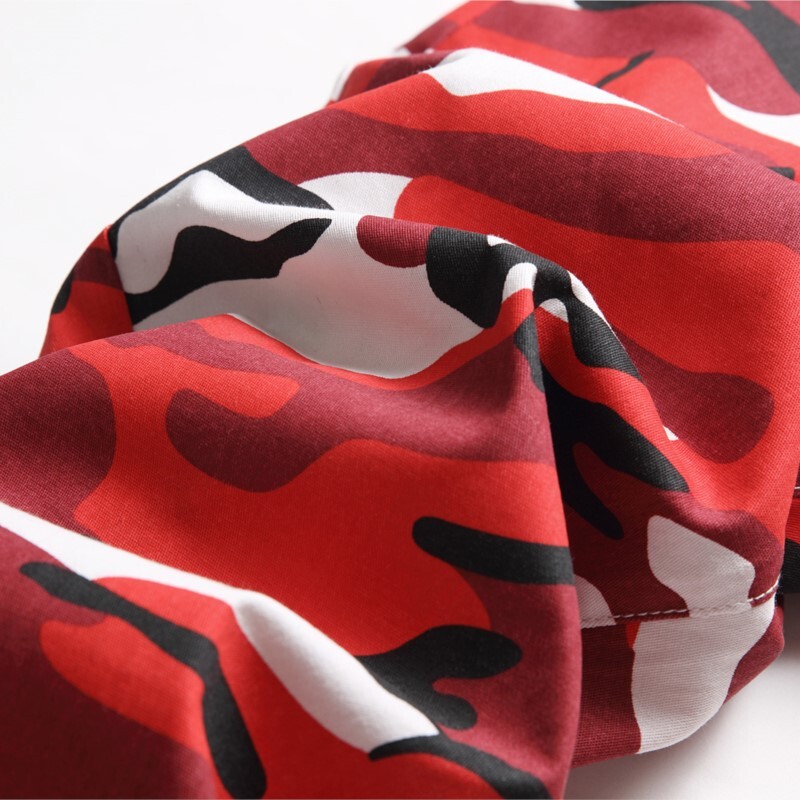 Punane kamuflaaž meeste teksapüksid sirge mood Kvaliteetne pidu lahedad püksid pestud harem Trend armee püksid