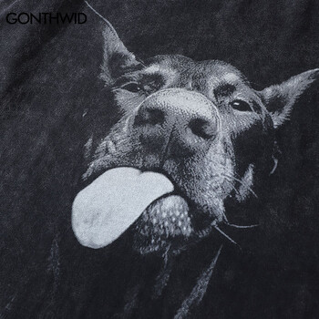 2023 Ανδρικά ρούχα χιπ χοπ υπερμεγέθη T-shirt Funny Doberman Dog graphic T-shirt Vintage Washed Black Tshirt Harajuku Tee Cotton