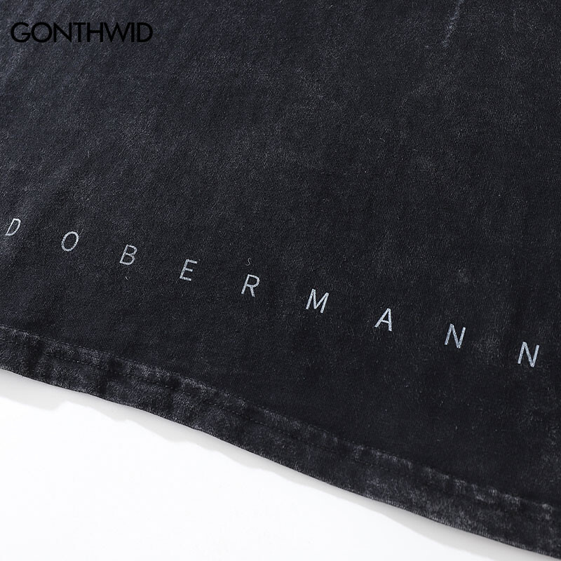 2023. g. Vīriešu ielu apģērbi Hip Hop Lielizmēra T krekls Smieklīgs Dobermana suns Grafiskais T krekls Vintage Washed Melns T krekls Harajuku Tee Cotton